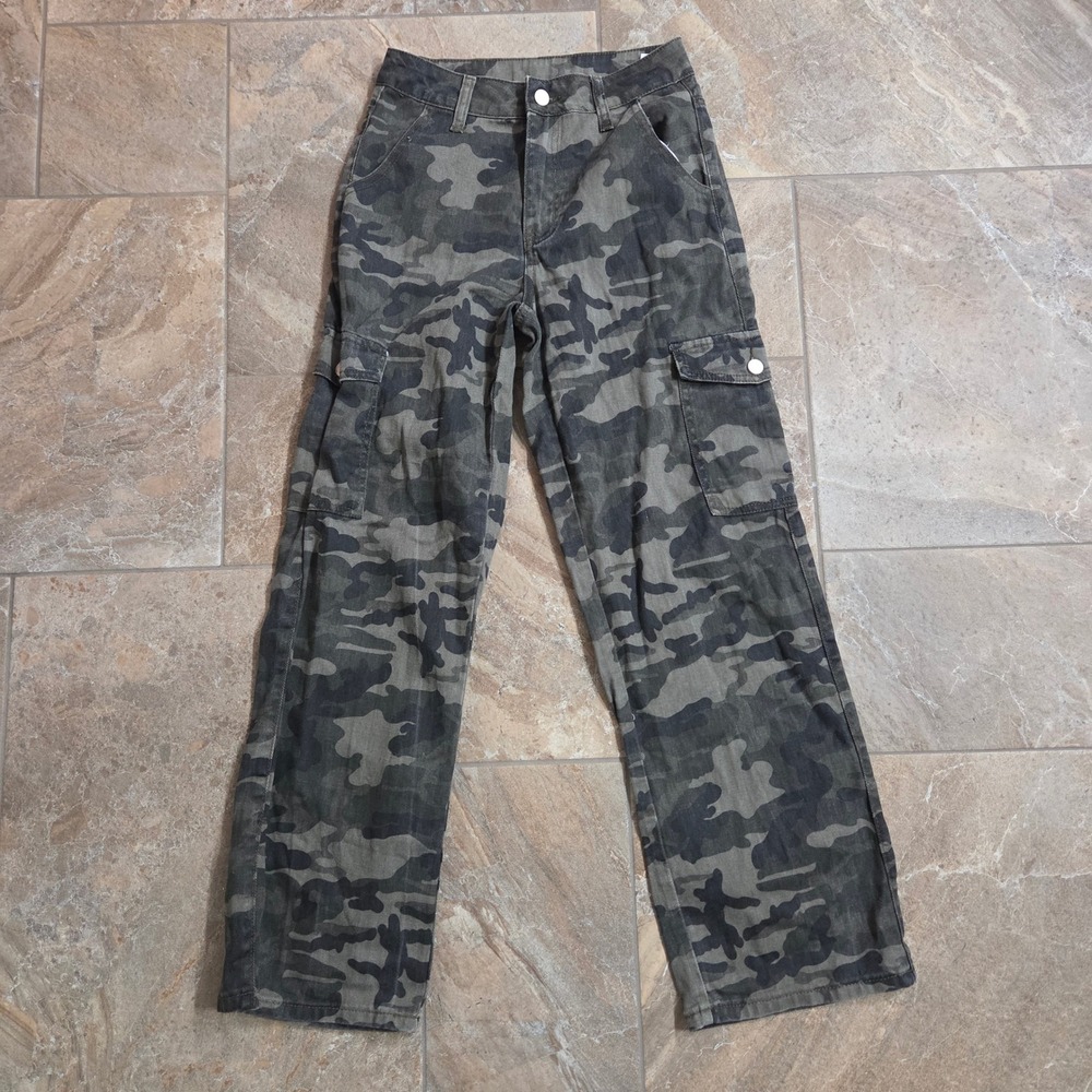 SHEIN Petite XS Camo Cargo Pants Green Camouflage Straight Leg Cotton‎ Utility